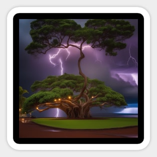 Iconic World Landmarks During A Thunderstorm: Banyan Tree Maui Sticker